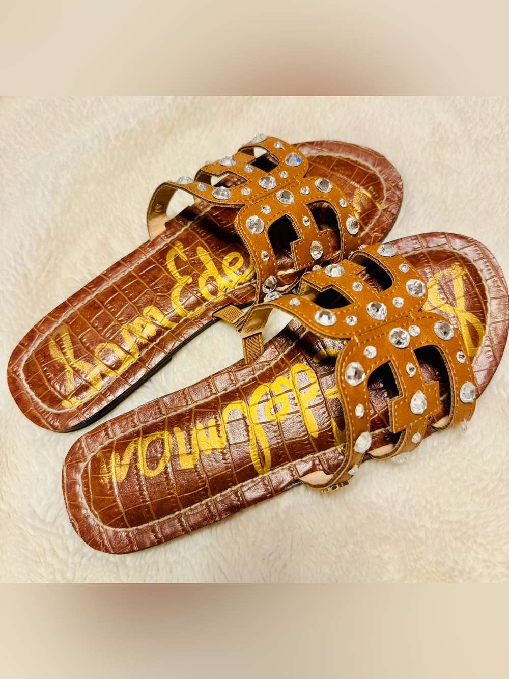 Sam Edelman Tan BRIDGET CRYSTAL Embellished Slide Sandals - SIZE 2